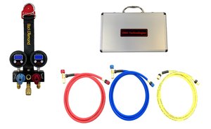 サイトグラス付ダブルデジタル<br>ミニマニホールドセット+<br>ECOバルブロータリーホースセットneo<br> ロングタイプ<br>DSGM-neo-L<br>￥87,000(税抜)